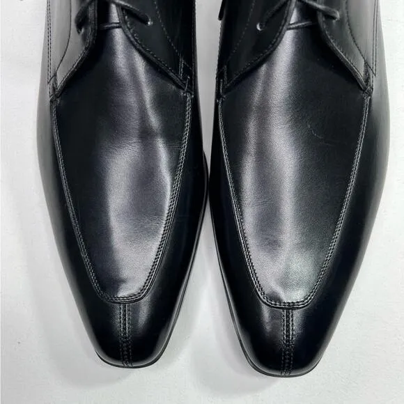 Santoni Leather Derby Shoe Made in Italy Lace Up Black Pointed Toe Size 8.5