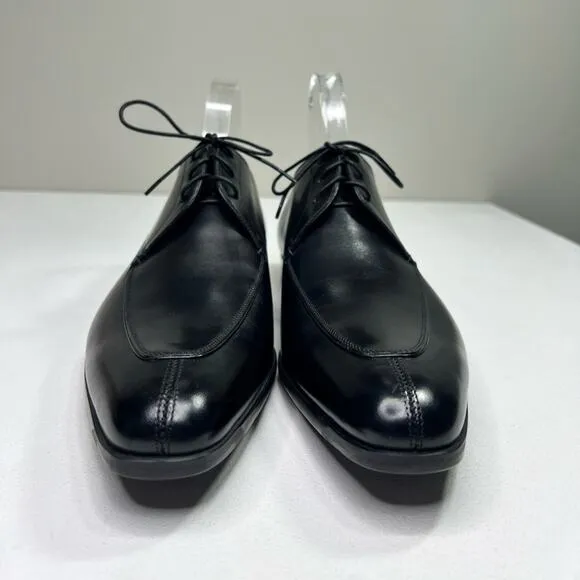 Santoni Leather Derby Shoe Made in Italy Lace Up Black Pointed Toe Size 8.5