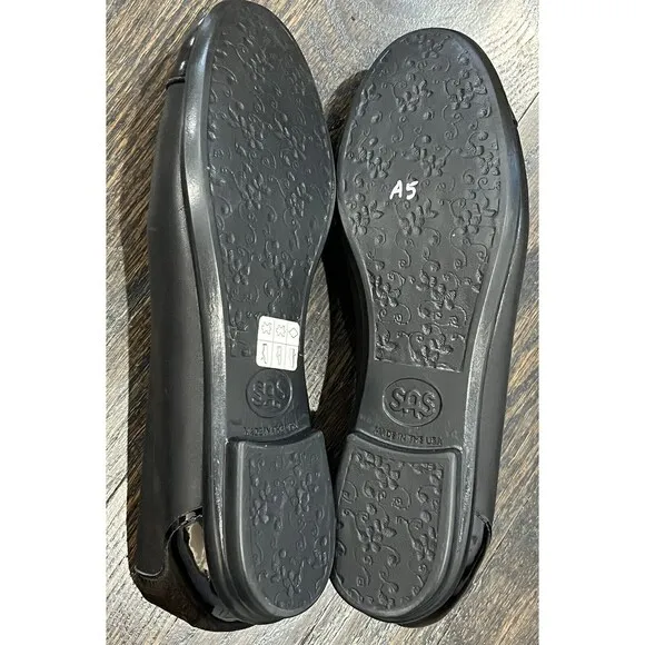SAS Flats Women's 9.5 M Scenic Ballet Black Leather Patent Cap Toe Comfort Shoe