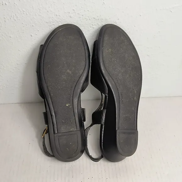 Sas Low Wedges Slingback Open Toe Sandals  Size 8.5WW Black