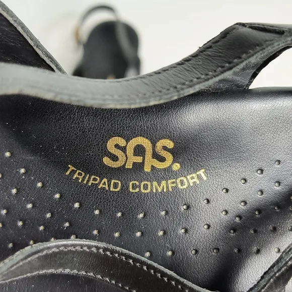 Sas Low Wedges Slingback Open Toe Sandals  Size 8.5WW Black