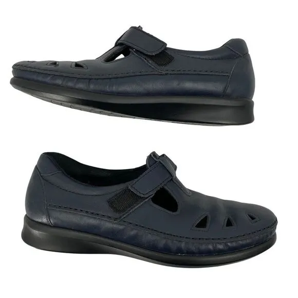 SAS Roamer Comfort Shoes Blue Black Hook &amp; Loop Soft Step Cutout Round Toe 8N