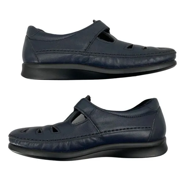 SAS Roamer Comfort Shoes Blue Black Hook &amp; Loop Soft Step Cutout Round Toe 8N