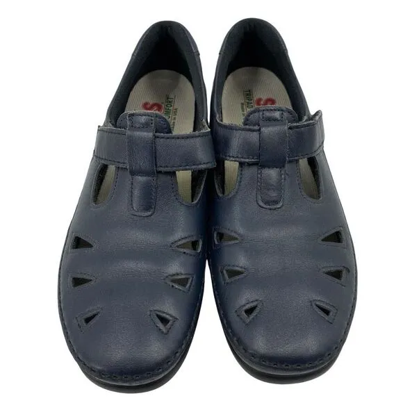 SAS Roamer Comfort Shoes Blue Black Hook &amp; Loop Soft Step Cutout Round Toe 8N