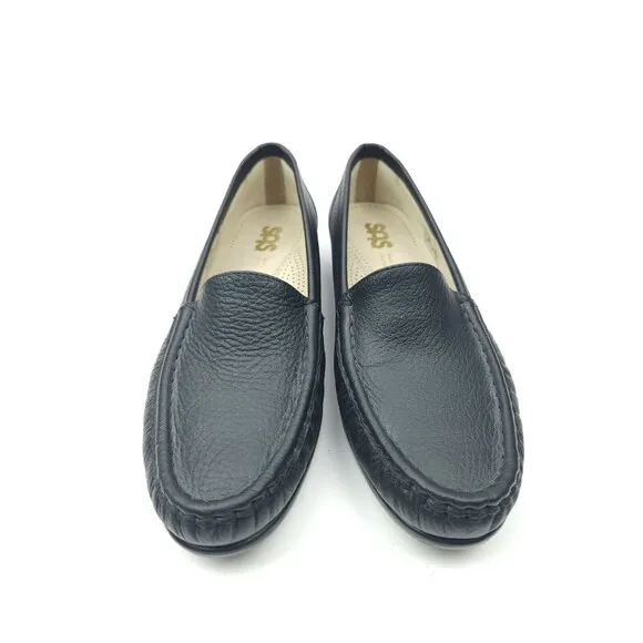 SAS Simplify Loafers Womens 7.5 M Black Leather Tripad Comfort Slip-On Shoes
