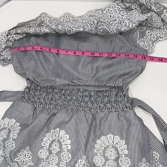 Saylor Grey &amp; White Pinstripe One Shoulder Mini Dress Size Small