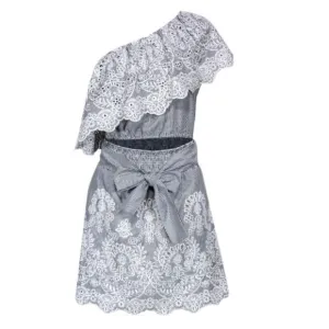 Saylor Grey &amp; White Pinstripe One Shoulder Mini Dress Size Small