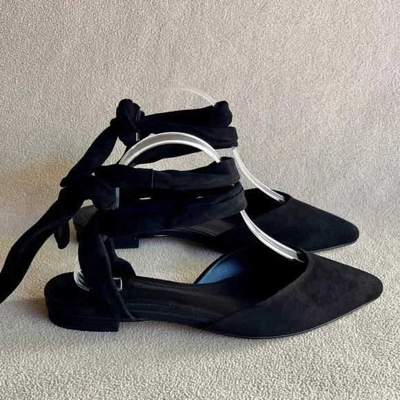SCHUTZ Barbrah Suede Ankle Tie Flats-Black-Women’s size 7.5-casual-ballet-NEW