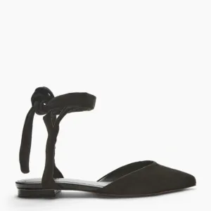 SCHUTZ Barbrah Suede Ankle Tie Flats-Black-Women’s size 7.5-casual-ballet-NEW