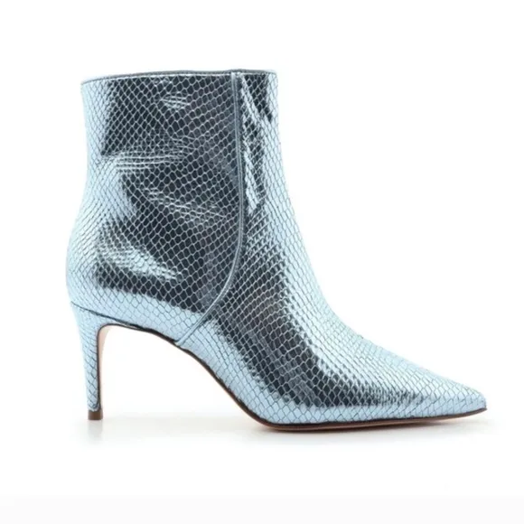 Schutz Bette Ankle Boots Metallic Blue Leather Size 9.5