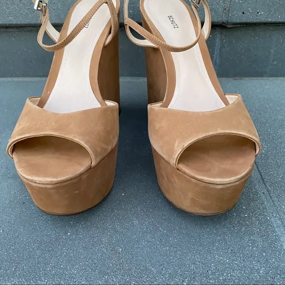 Schutz chunky platform Heels wedge Sandals Mega camel brown Strappy 10 Patycia