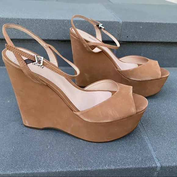 Schutz chunky platform Heels wedge Sandals Mega camel brown Strappy 10 Patycia
