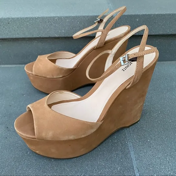 Schutz chunky platform Heels wedge Sandals Mega camel brown Strappy 10 Patycia