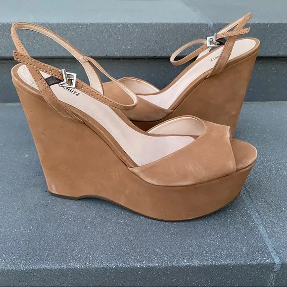 Schutz chunky platform Heels wedge Sandals Mega camel brown Strappy 10 Patycia