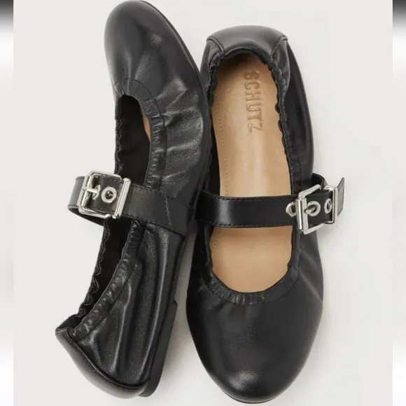 Schutz Clarita Black Mary Jane Leather Women's Ballet Flats Size 8.5