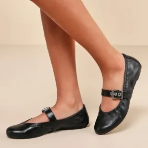 Schutz Clarita Black Mary Jane Leather Women's Ballet Flats Size 8.5