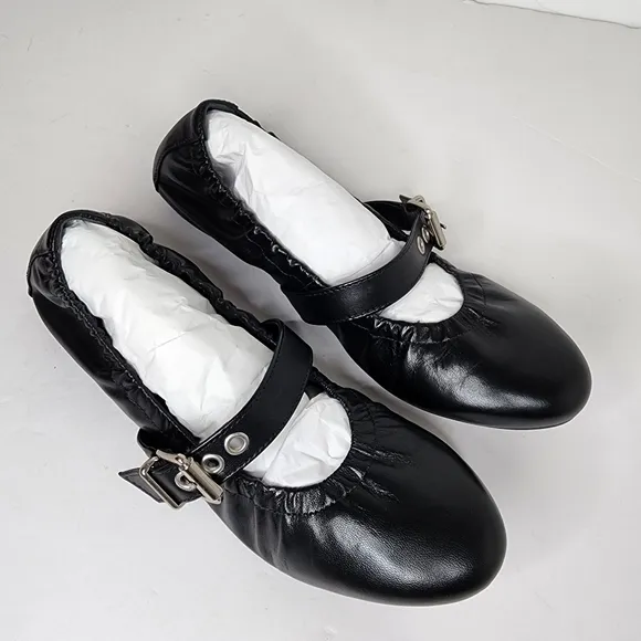 Schutz Clarita Black Mary Jane Leather Women's Ballet Flats Size 8.5