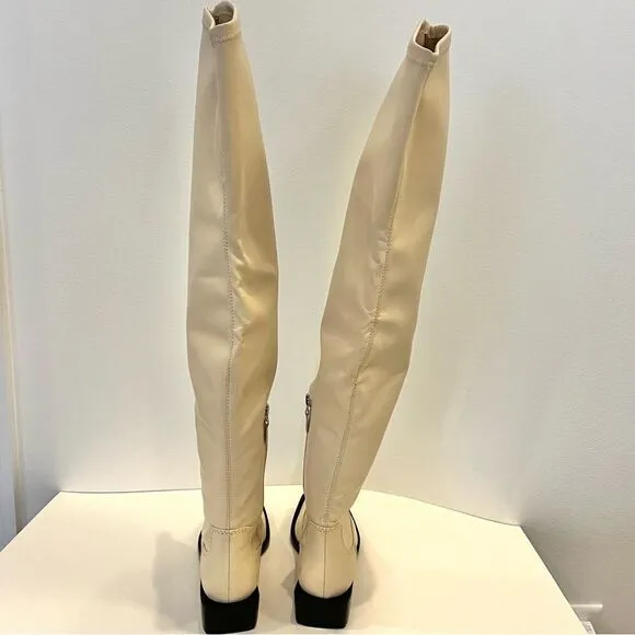 Schutz Guily Up Stretch Napa Leather Over the Knee Boots in Eggshell 5, NWOB