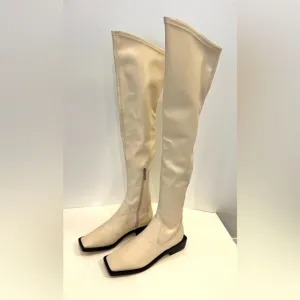 Schutz Guily Up Stretch Napa Leather Over the Knee Boots in Eggshell 5, NWOB