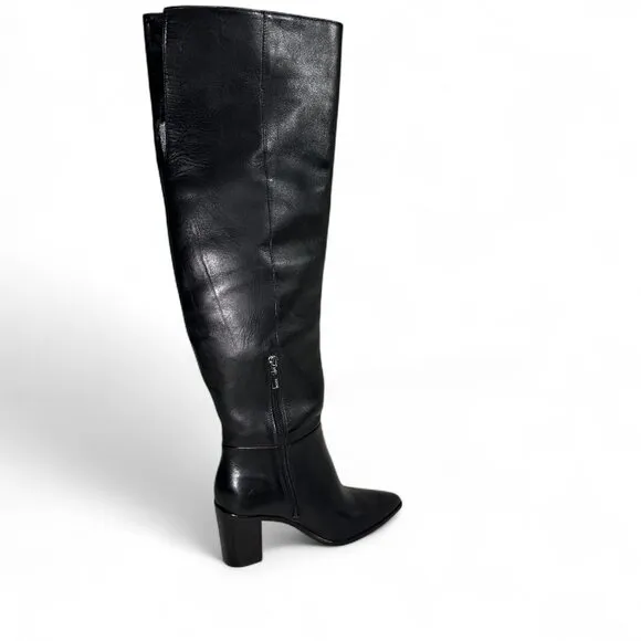 Schutz Mikki Block Over The Knee Black Leather Boots Sz 7.5 NWOB