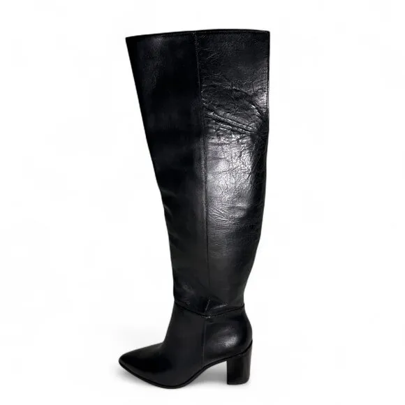 Schutz Mikki Block Over The Knee Black Leather Boots Sz 7.5 NWOB