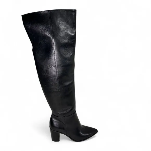 Schutz Mikki Block Over The Knee Black Leather Boots Sz 7.5 NWOB