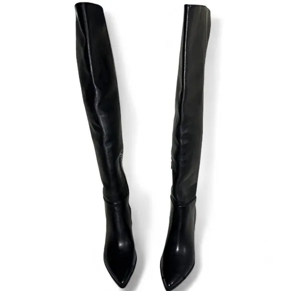 Schutz Mikki Block Over The Knee Black Leather Boots Sz 7.5 NWOB