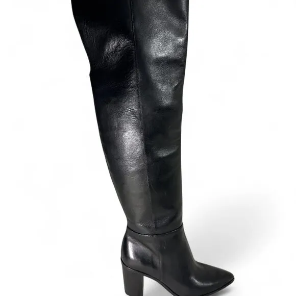 Schutz Mikki Block Over The Knee Black Leather Boots Sz 7.5 NWOB