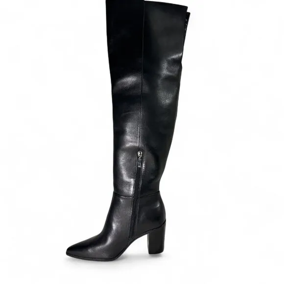 Schutz Mikki Block Over The Knee Black Leather Boots Sz 7.5 NWOB