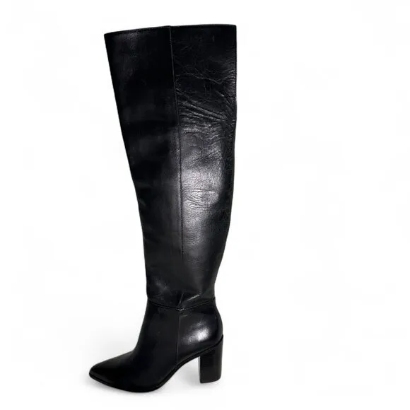Schutz Mikki Block Over The Knee Black Leather Boots Sz 7.5 NWOB