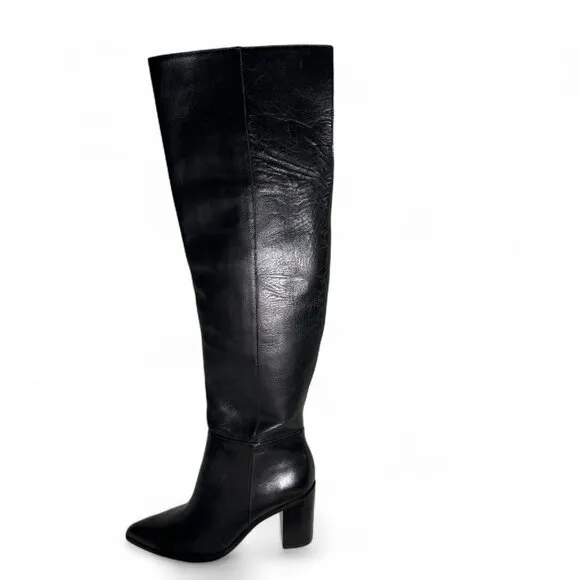 Schutz Mikki Block Over The Knee Black Leather Boots Sz 7.5 NWOB
