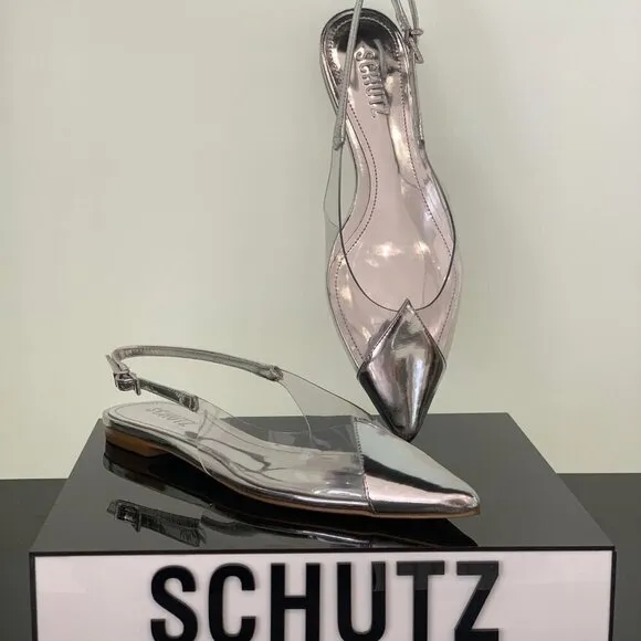 Schutz Sling Back Flats Leather Pointed Toe Women's Size 7.5 B