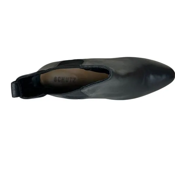 Schutz Womens Chelsea Ankle‎ Bootie Black Leather Block Heel Pointed Toe Size 8B