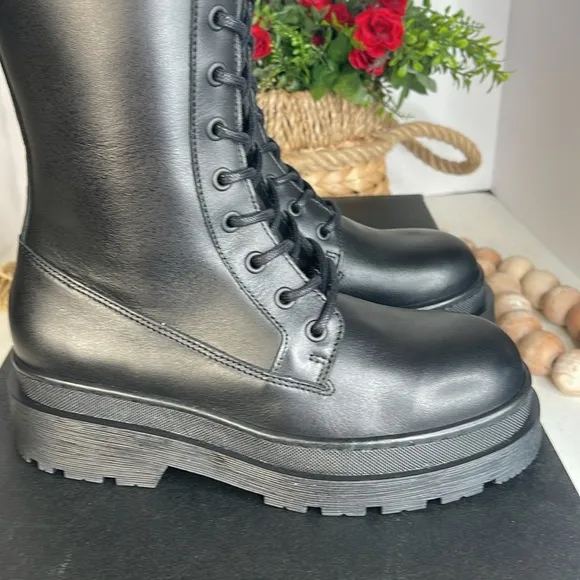 SCOTCH &amp; SODAMade In Portugal Leather Laced Up High Shaft Boots Sz 38/7.5