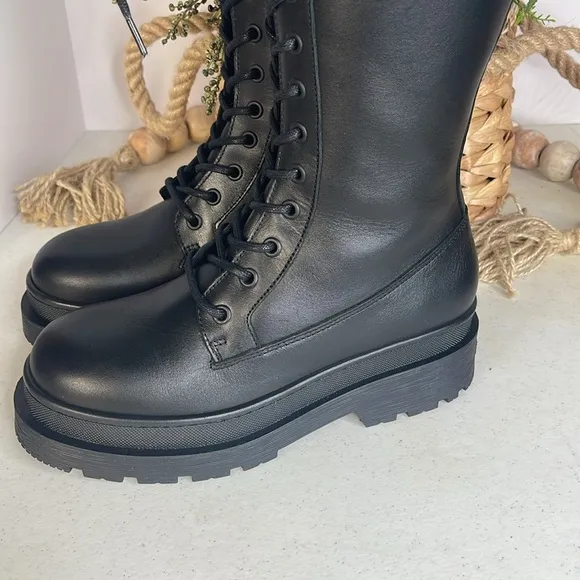 SCOTCH &amp; SODAMade In Portugal Leather Laced Up High Shaft Boots Sz 38/7.5