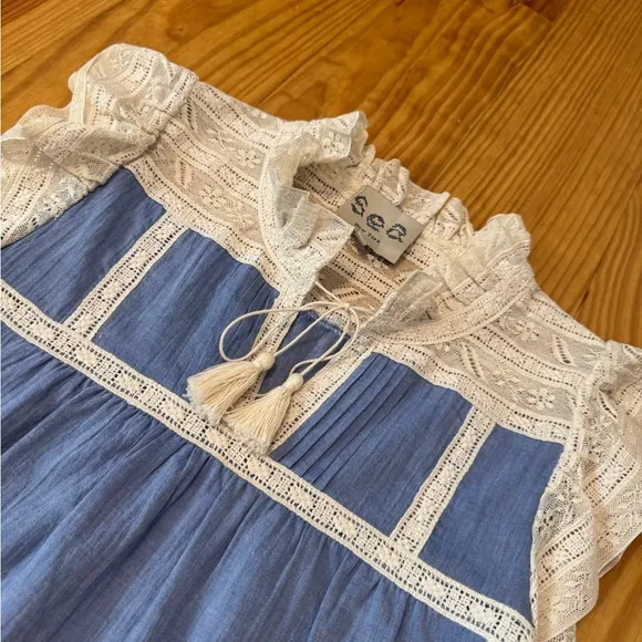 Sea New York Roseanna Chambray Lace Dress in Blue Cotton Women’s SIZE 4