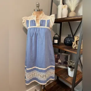 Sea New York Roseanna Chambray Lace Dress in Blue Cotton Women’s SIZE 4