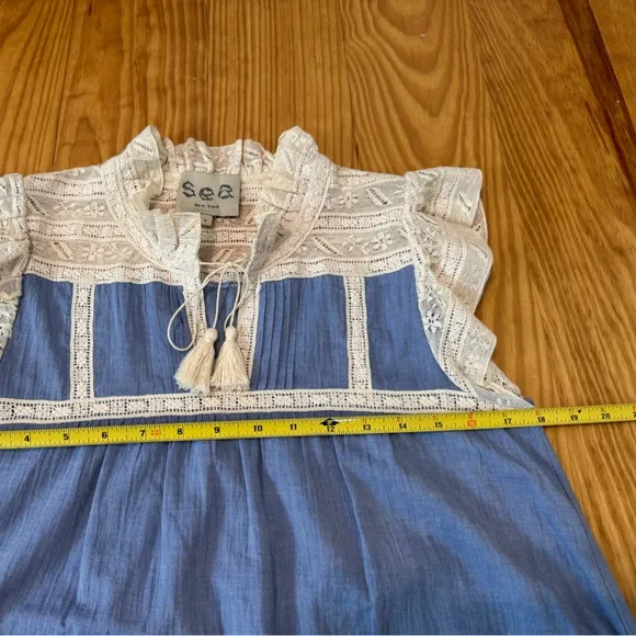 Sea New York Roseanna Chambray Lace Dress in Blue Cotton Women’s SIZE 4