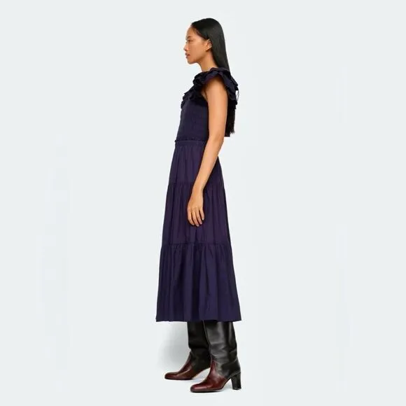 Sea NY Heidi Flutter Sleeve Smocked Navy Midi Dress 2