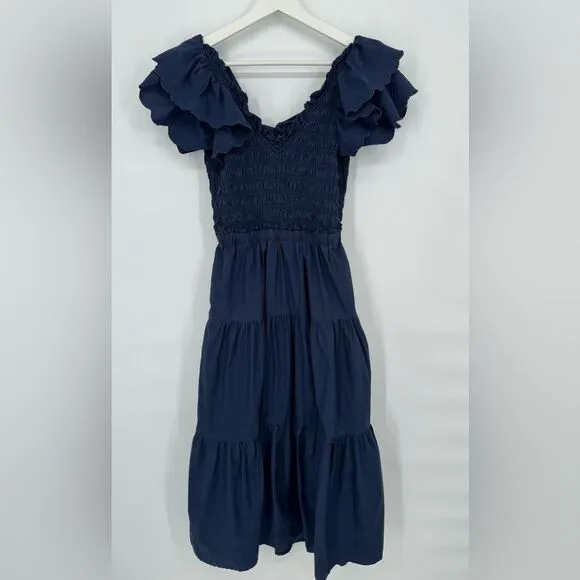 Sea NY Heidi Flutter Sleeve Smocked Navy Midi Dress 2