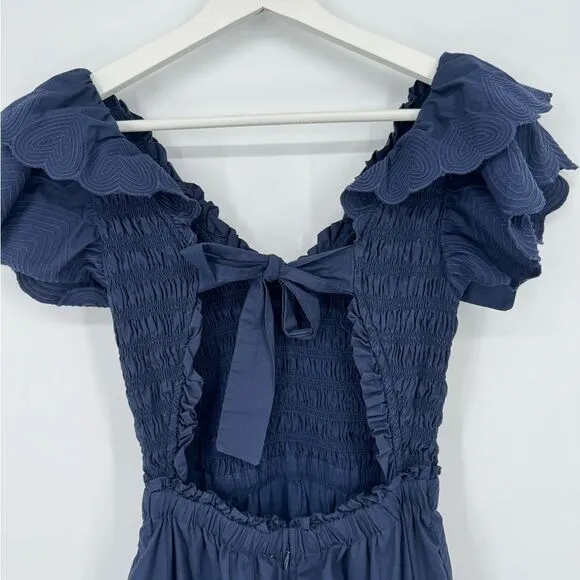 Sea NY Heidi Flutter Sleeve Smocked Navy Midi Dress 2