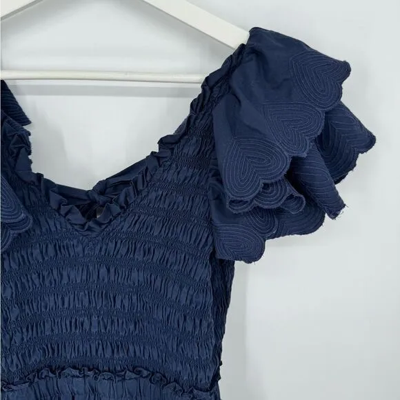 Sea NY Heidi Flutter Sleeve Smocked Navy Midi Dress 2