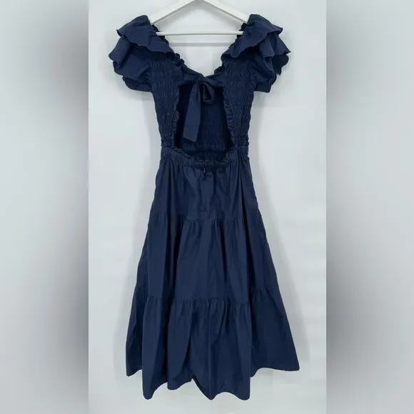 Sea NY Heidi Flutter Sleeve Smocked Navy Midi Dress 2