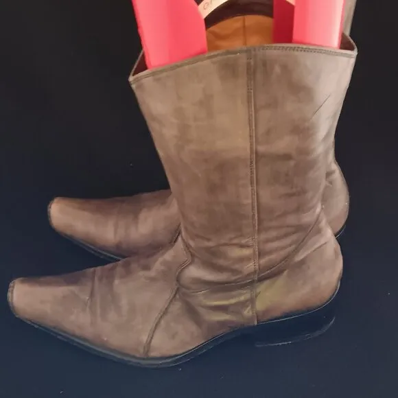 Sebastiano Migliore Gray-Brown Leather Side Zip Western Boots Handmade in Italy
