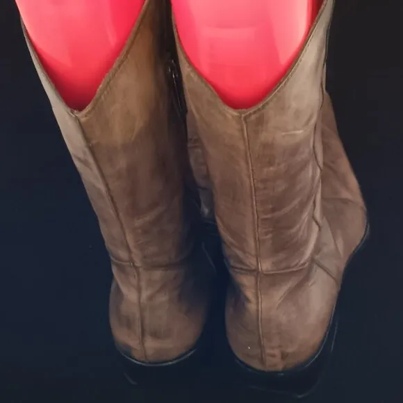Sebastiano Migliore Gray-Brown Leather Side Zip Western Boots Handmade in Italy
