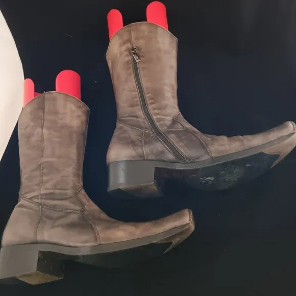 Sebastiano Migliore Gray-Brown Leather Side Zip Western Boots Handmade in Italy