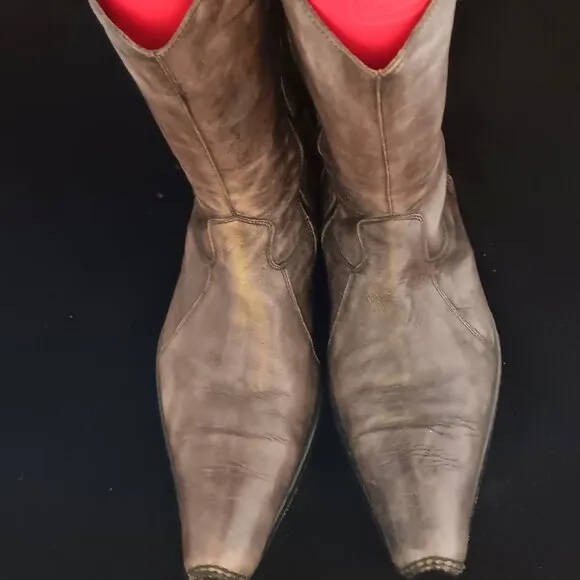 Sebastiano Migliore Gray-Brown Leather Side Zip Western Boots Handmade in Italy