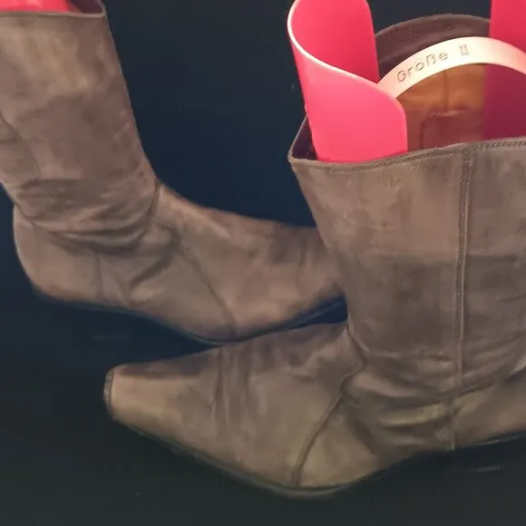 Sebastiano Migliore Gray-Brown Leather Side Zip Western Boots Handmade in Italy