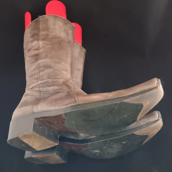 Sebastiano Migliore Gray-Brown Leather Side Zip Western Boots Handmade in Italy