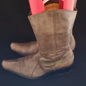 Sebastiano Migliore Gray-Brown Leather Side Zip Western Boots Handmade in Italy